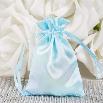 12 Pack Baby Blue Satin Drawstring Wedding Party Favor Gift Bags 3"