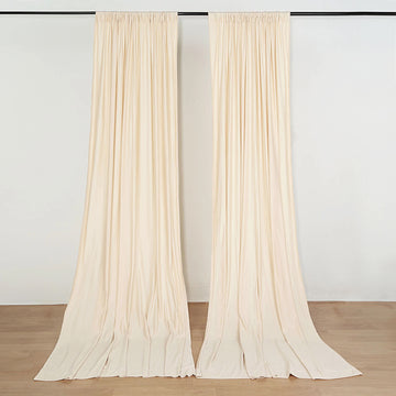 2 Pack Beige Scuba Polyester Divider Backdrop Curtains, Inherently Flame Resistant Event Drapery Panels Wrinkle Free With Rod Pockets - 10ftx10ft