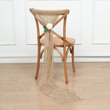 Beige Gauze Cheesecloth Boho Chair Sashes for Rustic Elegance