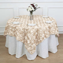 Beige 3D Rosette Satin Square Tablecloth 72 Inch X 72 Inch