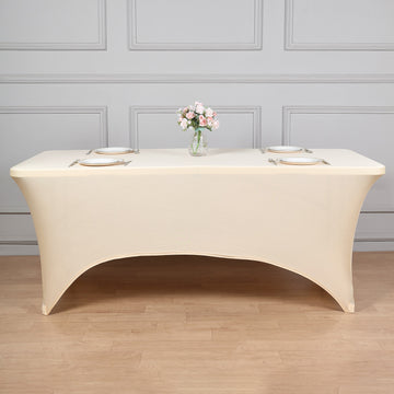 Beige Spandex Stretch Fitted Rectangular Tablecloth 6ft