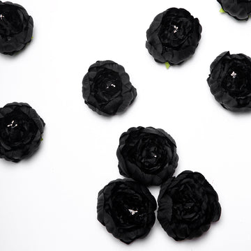 10 Pack Black Artificial Silk DIY Craft Peony Flower Heads 3"
