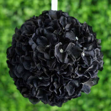 Enhance Your Event Decor with 4 Pack Black Artificial Silk Hydrangea Kissing Flower Balls