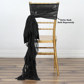 Elegant Black Chiffon Curly Chair Sash