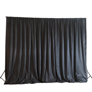 Black Chiffon Polyester Divider Backdrop Curtain, Dual Layer Event Drapery Panel with Rod Pockets - 20ftx10ft