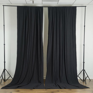 2 Pack Black Scuba Polyester Divider Backdrop Curtains, Inherently Flame Resistant Event Drapery Panels Wrinkle Free With Rod Pockets - 10ftx10ft
