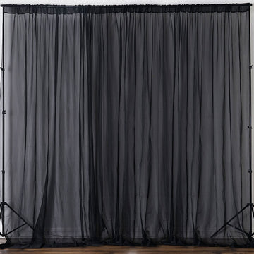 2 Pack Black Chiffon Divider Backdrop Curtains, Inherently Flame Resistant Sheer Premium Organza Event Drapery Panels With Rod Pockets - 10ftx10ft