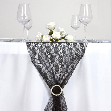 Black Floral Lace Table Runner 12"x108"