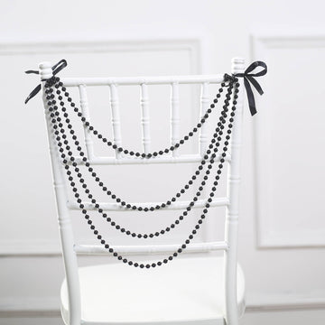 Black Gatsby Faux Pearl Beaded Wedding Chair Back Garland Sash, Pre-Tied Pearl String Chiavari Chair Decor 16"