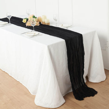 Elegant Black Gauze Cheesecloth Boho Table Runner 10ft