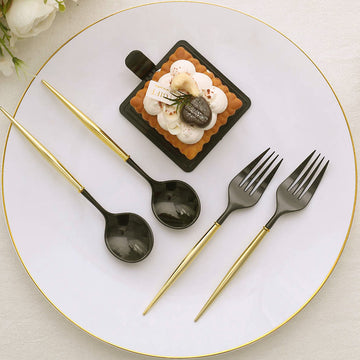 Elevate Your Event with Modern Black / Gold Plastic Cutlery