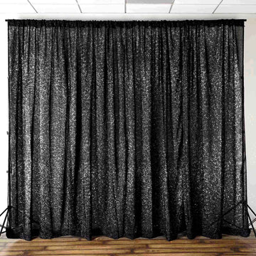 Black Metallic Shimmer Tinsel Backdrop Drape Curtain, Event Background Divider Panel - 20ftx10ft