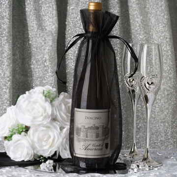 Black Organza Drawstring Party Favor Wine Gift Bags - Add Elegance to Your Celebrations