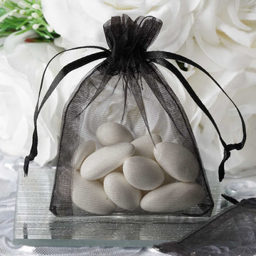 Elegant Black Organza Drawstring Wedding Party Favor Gift Bags 3"x4"