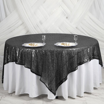 Add Elegance to Your Event with the Black Premium Sequin Square Table Overlay