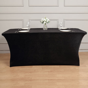 Elevate Your Event with the Black Premium Velvet Spandex Rectangular Tablecloth