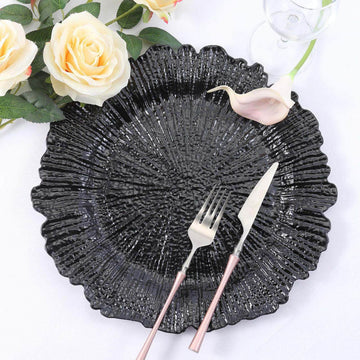 Elevate Your Table Setting with Black Round Reef Acrylic Plastic Charger Plates