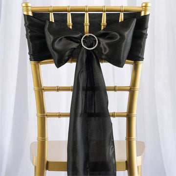 5 Pack Black Satin Chair Sashes 6"x106"