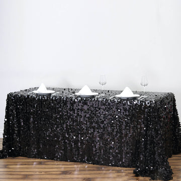 Black Seamless Big Payette Sequin Rectangle Tablecloth 90"x132"