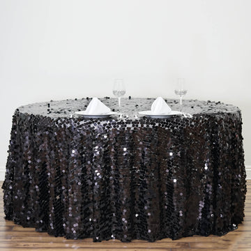 Black Seamless Big Payette Sequin Round Tablecloth Premium Collection 120''