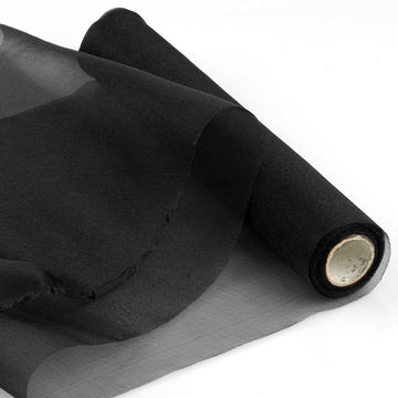 Black Sheer Chiffon Fabric Bolt, DIY Voile Drapery Fabric 12"x10yd