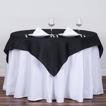 Elevate Your Event Decor with the Black Square Seamless Polyester Table Overlay 54"x54"