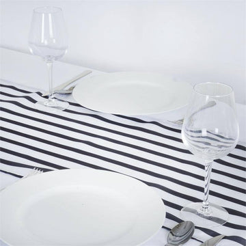 Black / White Asymmetric Stripes Satin Table Runner 12"x108"