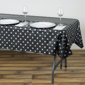 Black White Polka Dots Waterproof Plastic Tablecloth, PVC Rectangle Disposable Table Cover 54"x108"