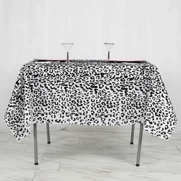 Black/White Taffeta Leopard Print Square Tablecloth Jungle Theme Party Decoration 72" x 72"