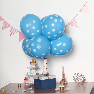 Blue and White Polka Dot Latex Party Balloons