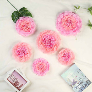 Set of 6 Blush Pink Carnation 3D Paper Flowers Wall Decor 7",9",11"