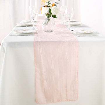 Add Elegance to Your Table with the Blush Accordion Crinkle Taffeta Table Runner