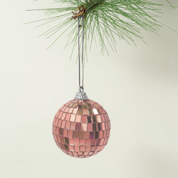 6 Pack Rose Gold Foam Disco Mirror Ball With Hanging Strings, Holiday Christmas Ornaments 2"