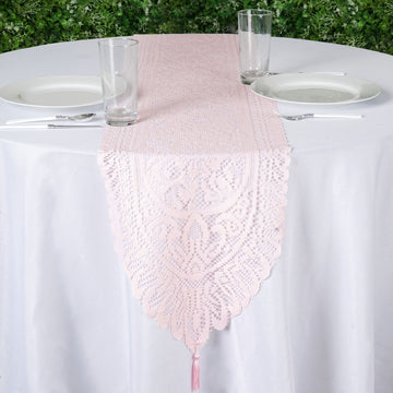 Blush Lace Floral Embroidered Table Runner 14"x108"