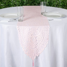 14 Inch x 108 Inch Blush Rose Gold Polyester Lace Table Runner