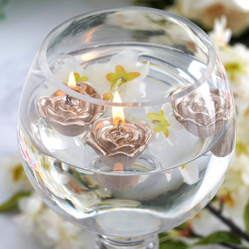 12 Pack Rose Gold Mini Rose Flower Floating Candles Wedding Vase Fillers 1"