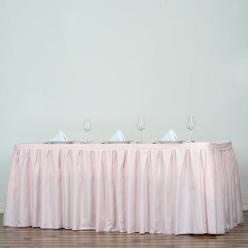 Blush Pleated Polyester Table Skirt, Banquet Folding Table Skirt 21ft