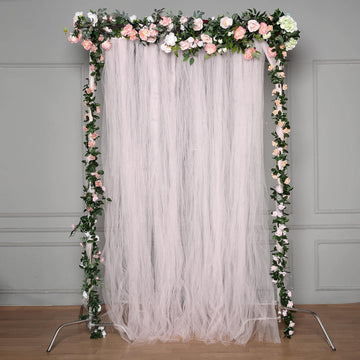 Blush Reversible Sheer Tulle Backdrop Drape Curtain With Satin Header, Rod Ready Photo Booth Event Divider Panel - 5ftx10ft