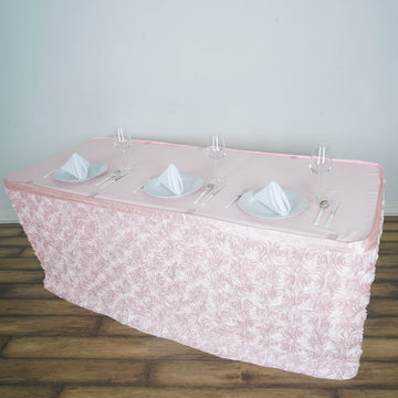 Elevate Your Event with the Blush Rosette 3D Satin Table Skirt