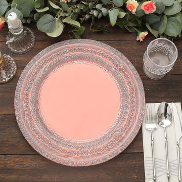 Add Elegance to Your Event with Rose Gold Rustic Lace Embossed Acrylic Plastic Charger Plates