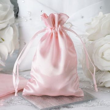 12 Pack Blush Satin Drawstring Wedding Party Favor Gift Bags 4"x6"