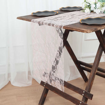 Elevate Your Table Decor with the Blush Vintage Rose Flower Lace Table Runner