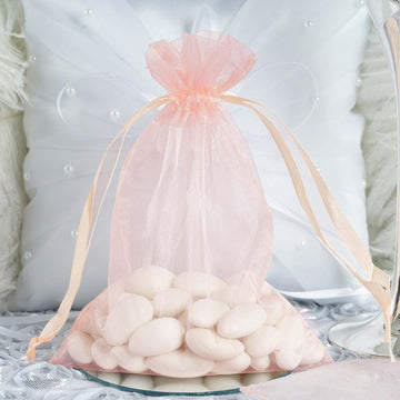 Blush Rose Organza Drawstring Wedding Party Favor Gift Bags 5"x7" - Add a Touch of Elegance to Your Special Occasion