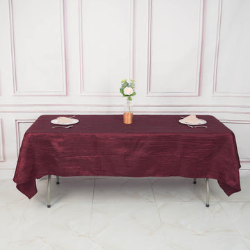 Burgundy Accordion Crinkle Taffeta Seamless Rectangle Tablecloth 60"x102"