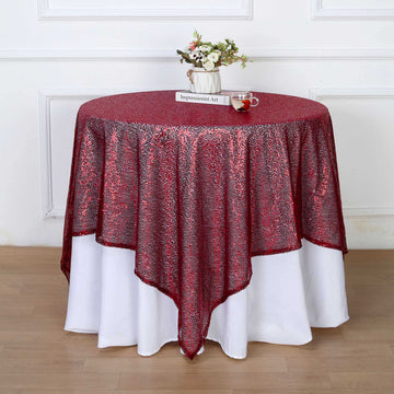 Burgundy Duchess Sequin Square Table Overlay 60"x60"