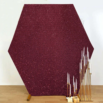 Burgundy Metallic Shimmer Tinsel Spandex Hexagon Backdrop, 2-Sided Wedding Arch Cover 8ftx7ft