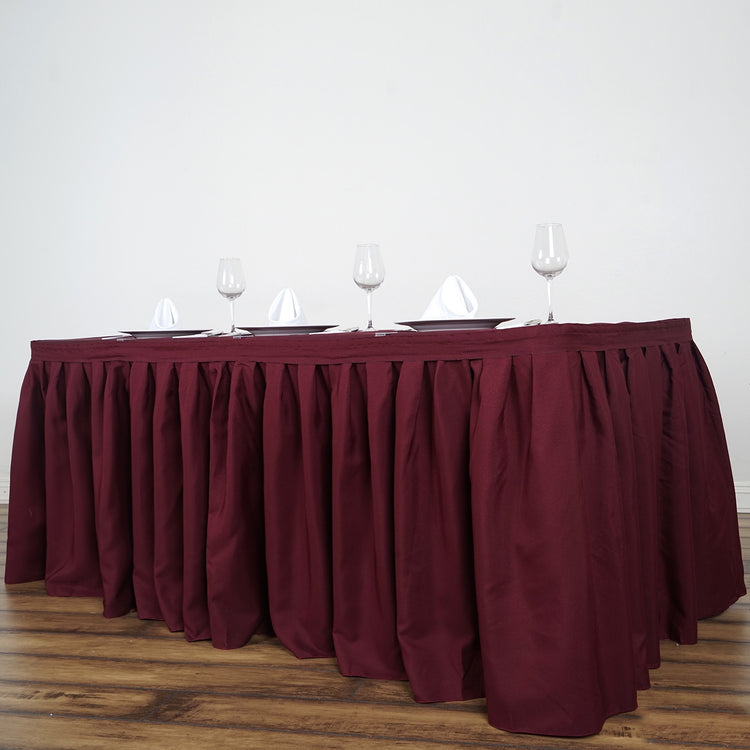 Burgundy Pleated Polyester Table Skirt 17 Feet