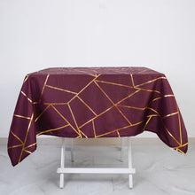 Burgundy Polyester Square Tablecloth With Gold Foil Geometric Pattern 54 Inch x 54 Inch