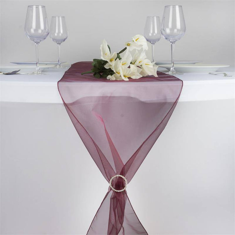 14 Inch x 108 Inch Organza Burgundy Table Top Runner#whtbkgd