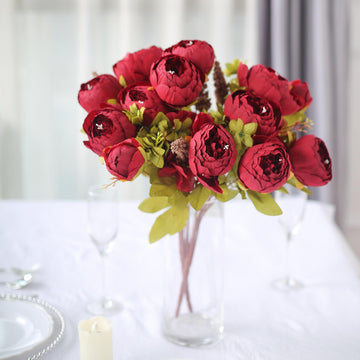 Add a Touch of Elegance with Burgundy Silk Peony Flower Bouquet Arrangements